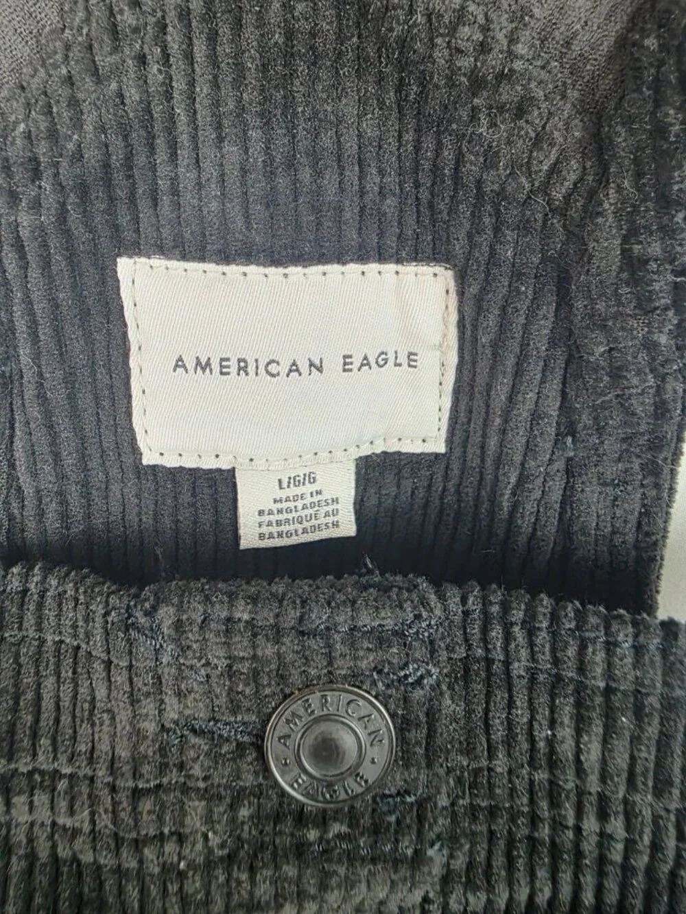 American Eagle Overall Dress Size Large Black Frayed Corduroy Jumper Mini Dress - Picture 7 of 11